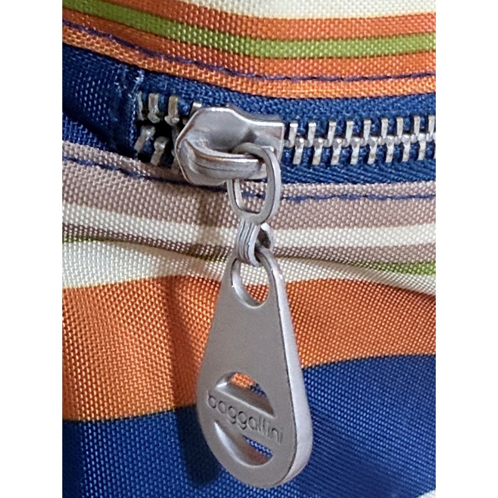 Baggallini Crossbody Bag Striped Nylon Navy Orange Multi Pocket Travel Purse - Picture 4 of 12